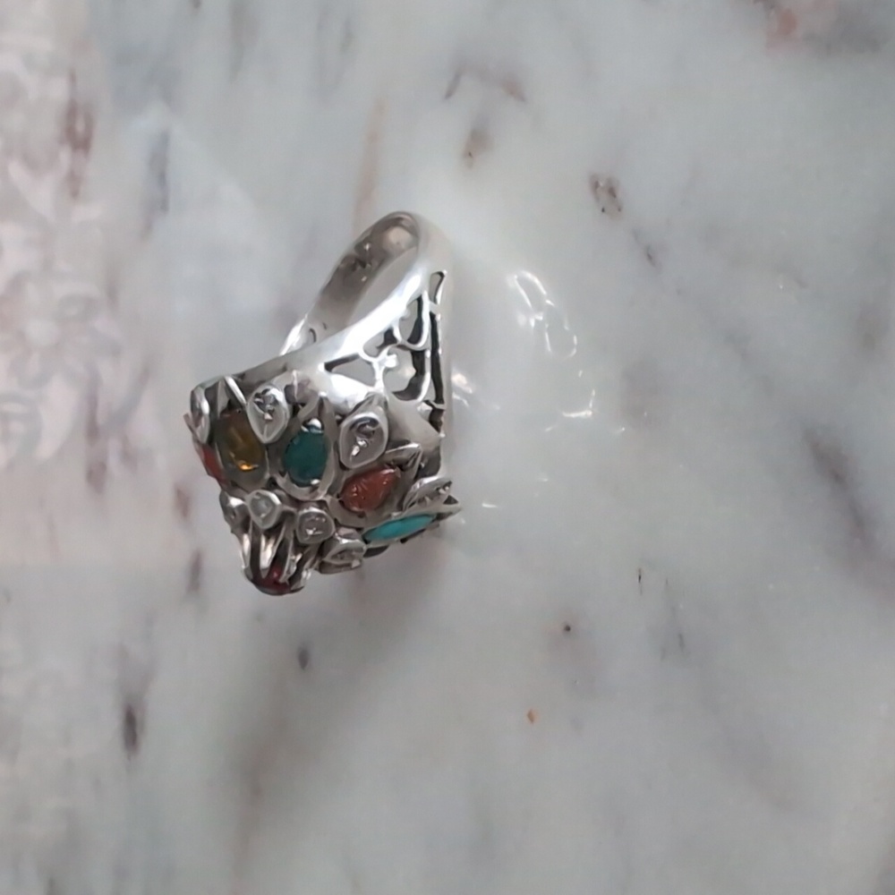 Multicolor Gemstone Silver Ring - image 5